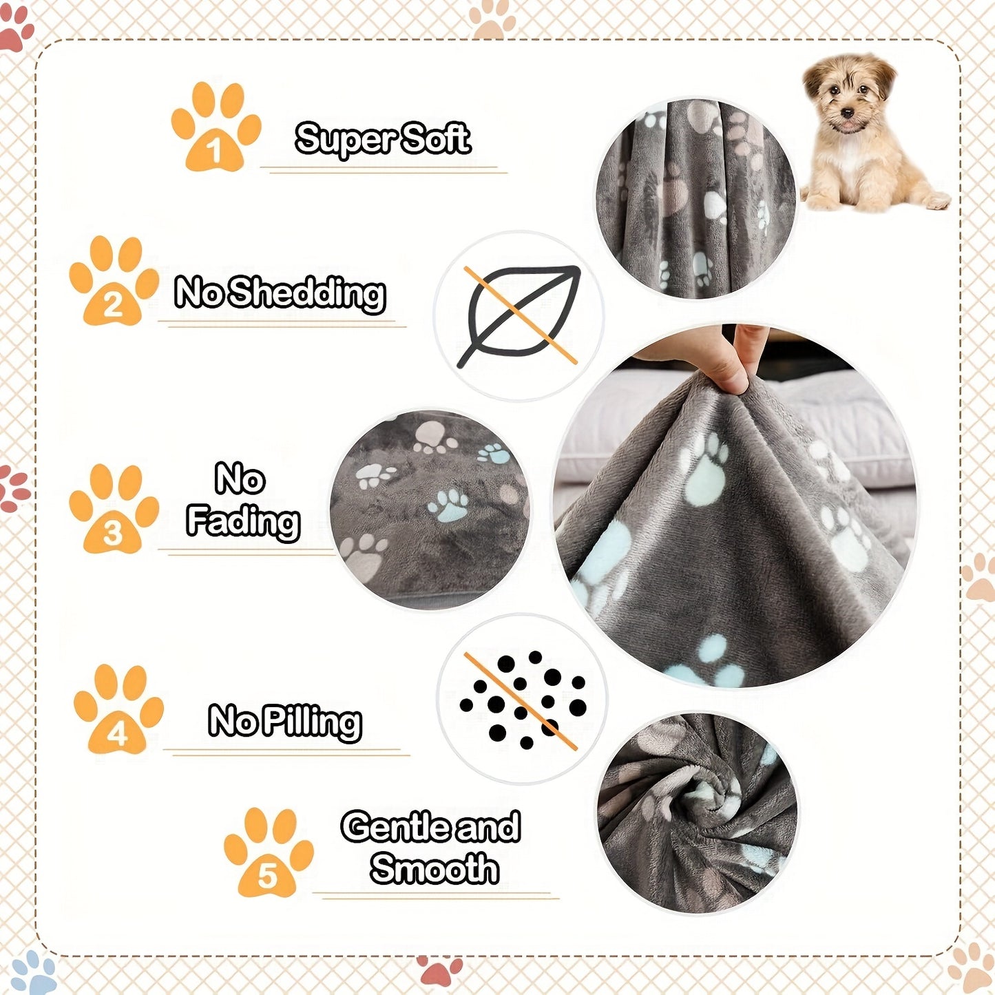 1pc Washable Flannel Paw Print Dog Blanket, Soft Pet Mat Cover for Dog Nest Cage Bed