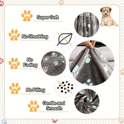 1pc Washable Flannel Paw Print Dog Blanket, Soft Pet Mat Cover for Dog Nest Cage Bed
