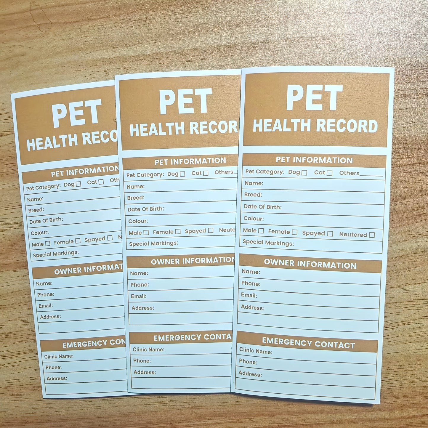 30-Pack Pet Health Record Sheets, Tri-Fold Vaccination & Information Sheets for Puppies & Cats, English Language, Paper Material, Durable Pet Care Documents