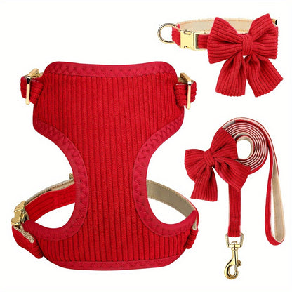 Soft Breathable Dog Collar Harness Leash Set Bowknot Pet Vest Harnesses Adjustable Pet Collars Leads For Small Medium Dogs