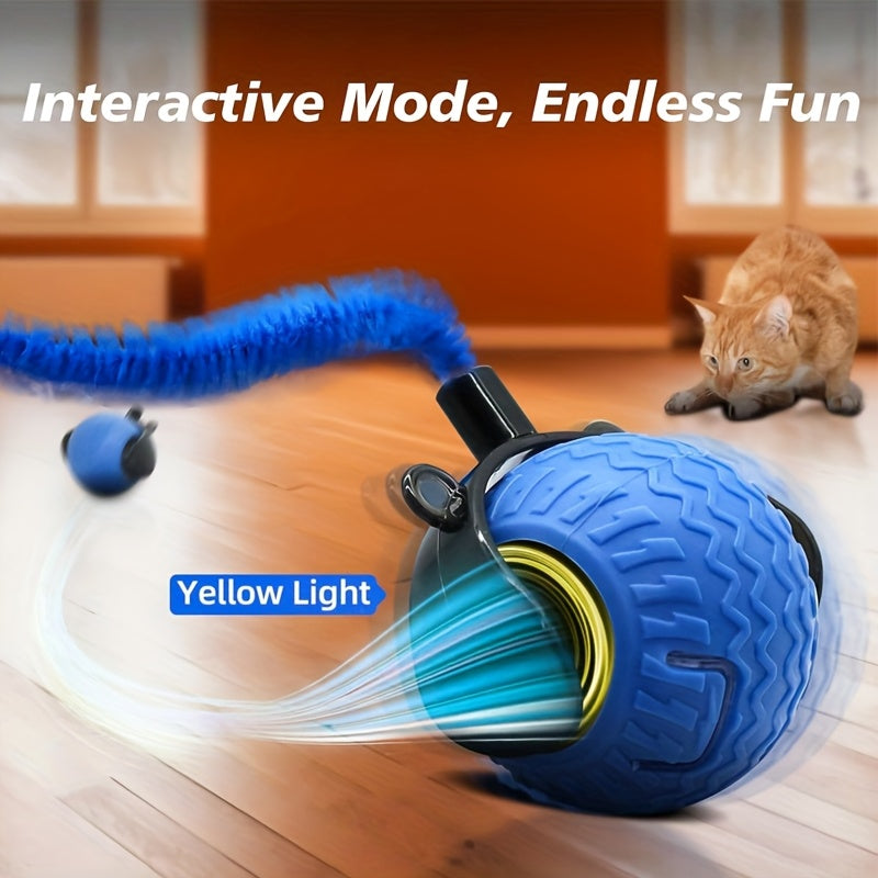 Interactive Cat Toy for Indoor Cats, Speedy Ball with Tail, Automatic Moving Cat Balls for Bored Indoor Adult Cats, 360°Automatic Rolling Ball Toy, Two Speed Adjustment, Cat Entertainment, Engaging Cat Plaything, Fun Cat Acc