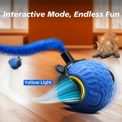 Interactive Cat Toy for Indoor Cats, Speedy Ball with Tail, Automatic Moving Cat Balls for Bored Indoor Adult Cats, 360°Automatic Rolling Ball Toy, Two Speed Adjustment, Cat Entertainment, Engaging Cat Plaything, Fun Cat Acc