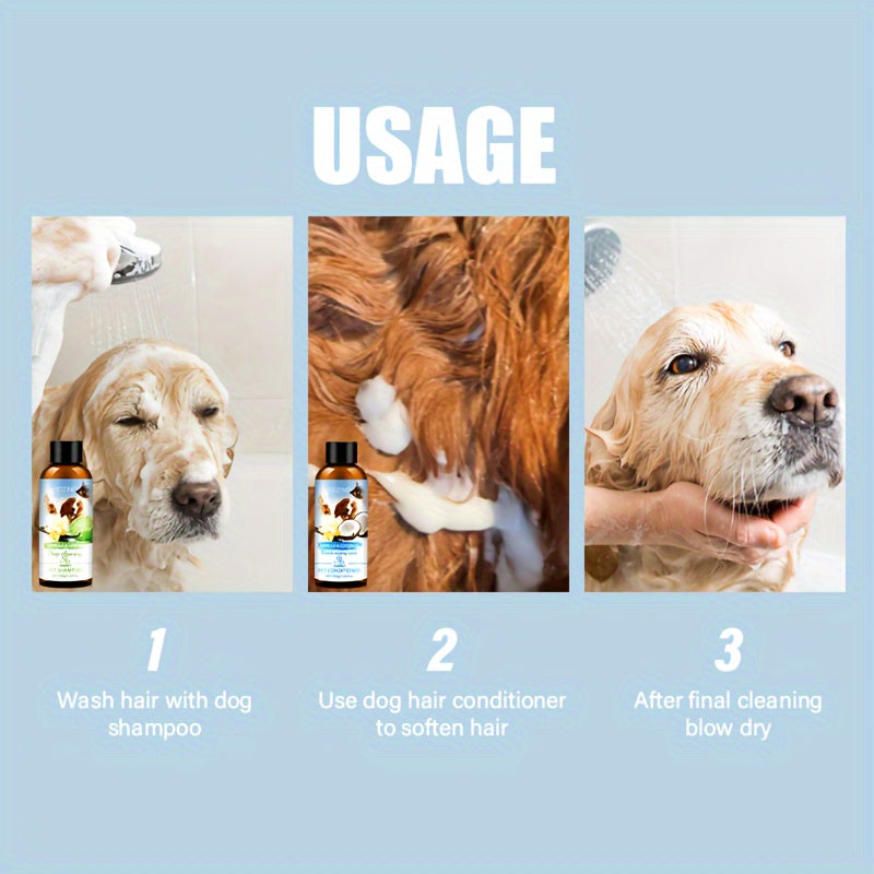 ROZINO 4pcs Pet Care Set: Natural Oral Health & Freshness - Deodorant Spray, Tooth Powder, Shampoo & Conditioner - Mild, Non-Irritating Plastic Material for Dogs & Cats