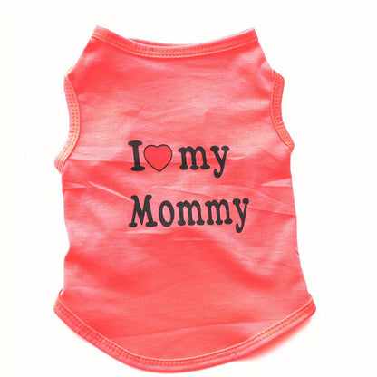 1pc Breathable Pet Vest for Summer Parties - Adorable 'I Love My Daddy/Mommy' Graphic Design for Dogs and Cats