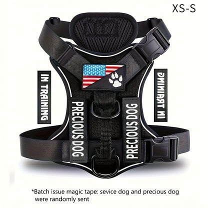 Service Dog Harness, Reflective Dog Vest Harness with 5pcs Patches, Adjustable Soft Oxford Pet Harness, Inner Layer Mesh, Easy to Control for Small Medium Large Dogs Random Buckle