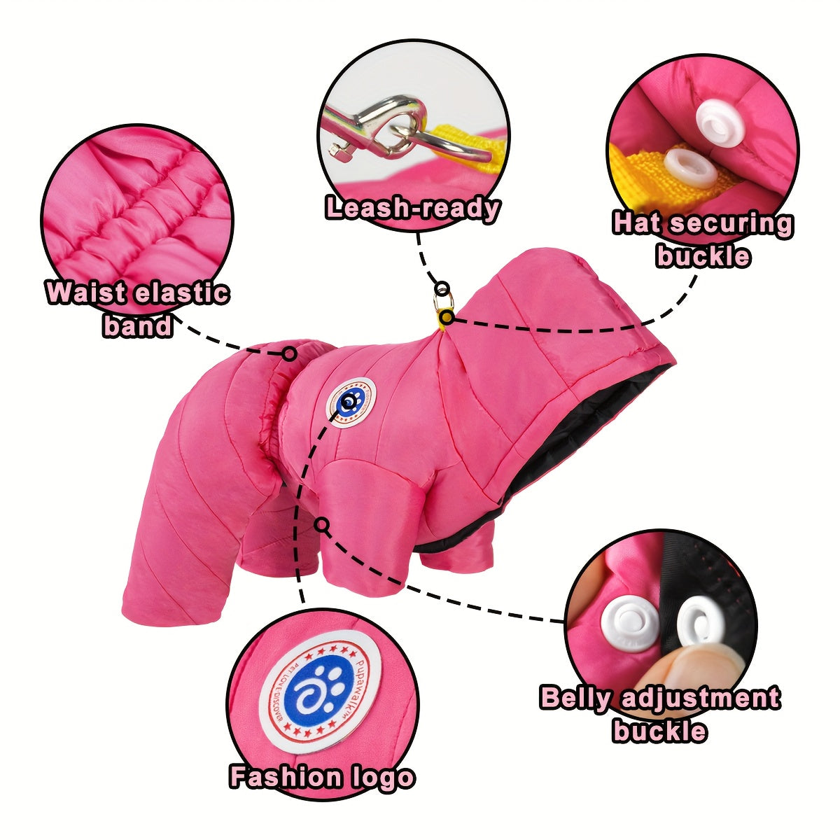 Windproof Thermal Winter Dog Onesie with Hood - Lightweight Warm Pet Suit for Small & Medium Dogs, Easy Snap Button Closure, Machine Washable Cold Weather Clothing for Chihuahuas, Pomeranians, Shih Tzus - Indoor/Outdoor Use,