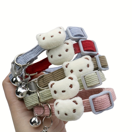 Cute Cartoon Bear Decor Pet Collar Adjustable Cat Collar, Breakaway Cat Collar With Bell