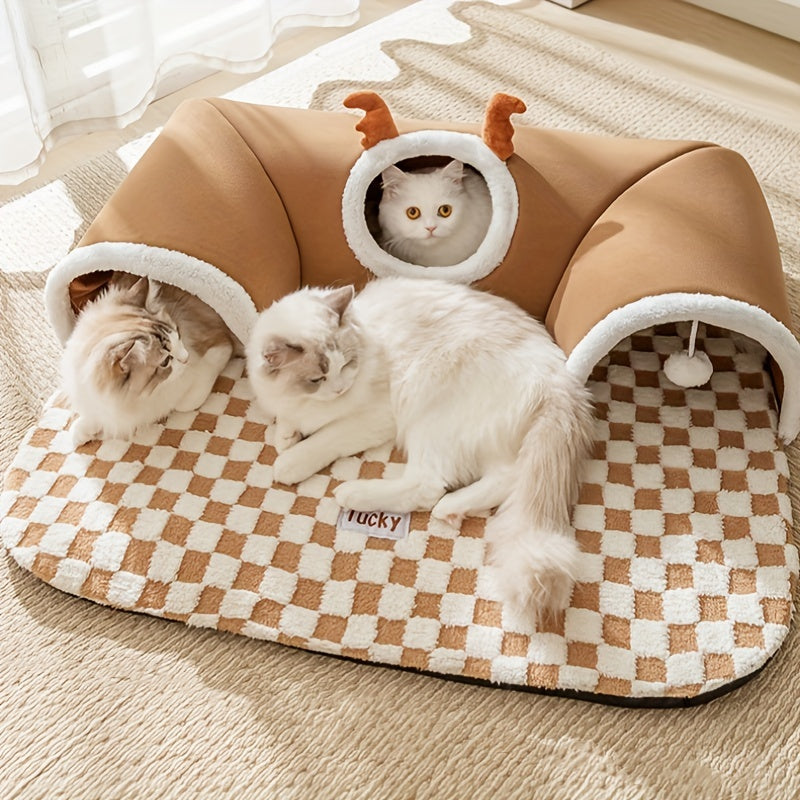 Cat Tunnel Cat Nest Small Pet Tunnel Small Pet Nest Elk Pet Nest Hide and Seek Toy Cat Tunnel Play Sleep Integrated Bear Shaped Tunnel Cat Nest Pet Nest Warm Nest Rabbit Hamster Tunnel Nest