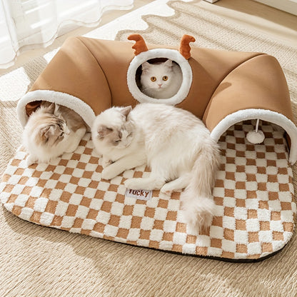 Cat Tunnel Cat Nest Small Pet Tunnel Small Pet Nest Elk Pet Nest Hide and Seek Toy Cat Tunnel Play Sleep Integrated Bear Shaped Tunnel Cat Nest Pet Nest Warm Nest Rabbit Hamster Tunnel Nest