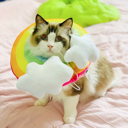 Zeze Cat Plush Rainbow Shape Soft Elizabethan Adjustable Collar For Cat Wound Healing Protective, Pet Elizabethan Collar For Cats, Mini Dogs And Rabbit