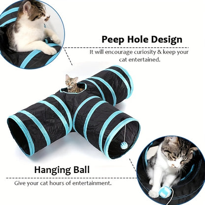 [Large Collapsible Cat Tunnel Play] Cat Tunnel For Indoor Cats Large With Play Ball 2/3/4/5 Way Collapsible Interactive Peek Hole Pet Tube Toys For Puppy, Kitty, Kitten, Rabbit