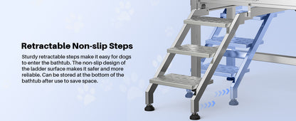 34" Stainless Steel Dog Washing Station with Sliding Door, Steps, Faucet & Sprayer – Easy-Access Bathtub for Small to Medium Pets, Max 110LB Capacity, Right Door Entry, Durable & Easy to Clean, Home Pet Care | Sliding Door