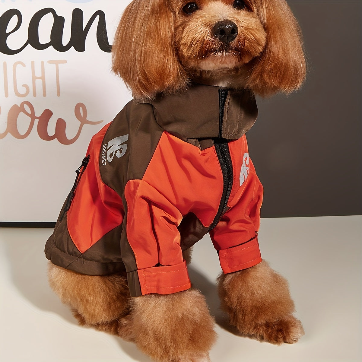 Colorful Waterproof Pet Jacket for Medium/Large Dogs - Durable 100% Polyester, Easy-Zip Closure with Hood, "MB" Design - Ideal for Outdoor Adventures, Dog Raincoat Waterproof