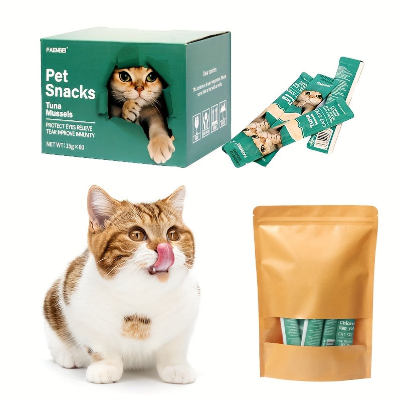 [Pet Pampering] Farmer's Delight Cat Treats - Chicken Egg Yolk, Salmon Krill, Tuna Mussel Flavors, 0.52oz Bags, 24/60pcs, Lickable & Squeezable, Nutritious Pet Snacks for Cats, Feline Rewards | Vibrant Packaging | Healthy Cat