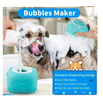 5pcs Dog Grooming Bath Set - Stainless Steel Shampoo Brush, Soft Rubber Washing Gloves, Hair Removal Slider for All Breeds, Pet Care Essentials