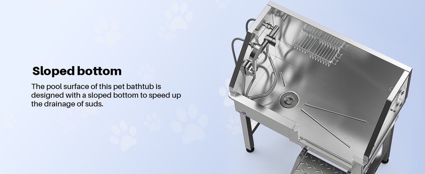 34" Stainless Steel Dog Washing Station with Sliding Door, Steps, Faucet & Sprayer – Easy-Access Bathtub for Small to Medium Pets, Max 110LB Capacity, Right Door Entry, Durable & Easy to Clean, Home Pet Care | Sliding Door