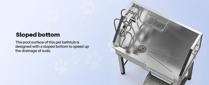 34" Stainless Steel Dog Washing Station with Sliding Door, Steps, Faucet & Sprayer – Easy-Access Bathtub for Small to Medium Pets, Max 110LB Capacity, Right Door Entry, Durable & Easy to Clean, Home Pet Care | Sliding Door