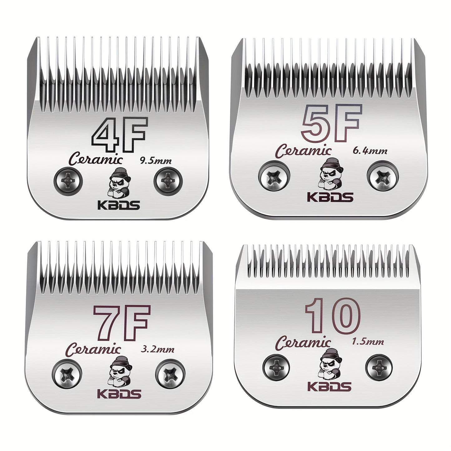4-Pack Professional Ceramic Detachable Blades - Compatible with Andis, Oster A5, Wahl KM10 Series Clippers, KBDS Size 10/7F/5F/4F, Cut Length 1/16"(1.5mm) to 3/8"(9.5mm) for Pet Dog Grooming