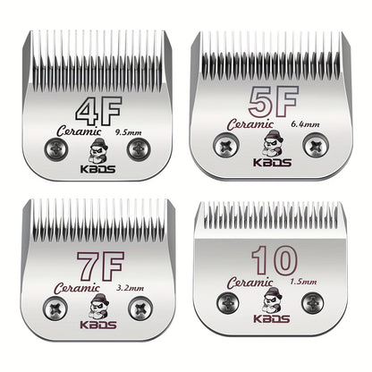 4-Pack Professional Ceramic Detachable Blades - Compatible with Andis, Oster A5, Wahl KM10 Series Clippers, KBDS Size 10/7F/5F/4F, Cut Length 1/16"(1.5mm) to 3/8"(9.5mm) for Pet Dog Grooming