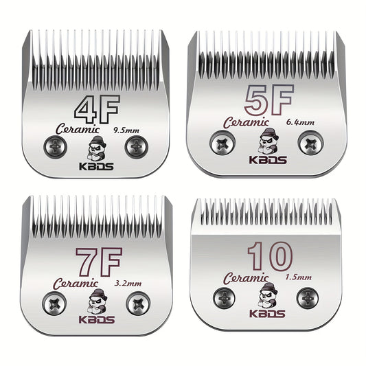 4-Pack Professional Ceramic Detachable Blades - Compatible with Andis, Oster A5, Wahl KM10 Series Clippers, KBDS Size 10/7F/5F/4F, Cut Length 1/16"(1.5mm) to 3/8"(9.5mm) for Pet Dog Grooming