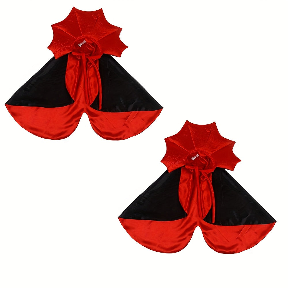 2pcs Halloween Pet Vampire Cloak Costume for Cats & Small Dogs - Fun and Comfortable Cosplay Outfit with Bat Wings, Red & Black Polyester Cape for Spooky Party Fun, Pet Halloween Costume | Vampire Cape Design | Comfortable Pe