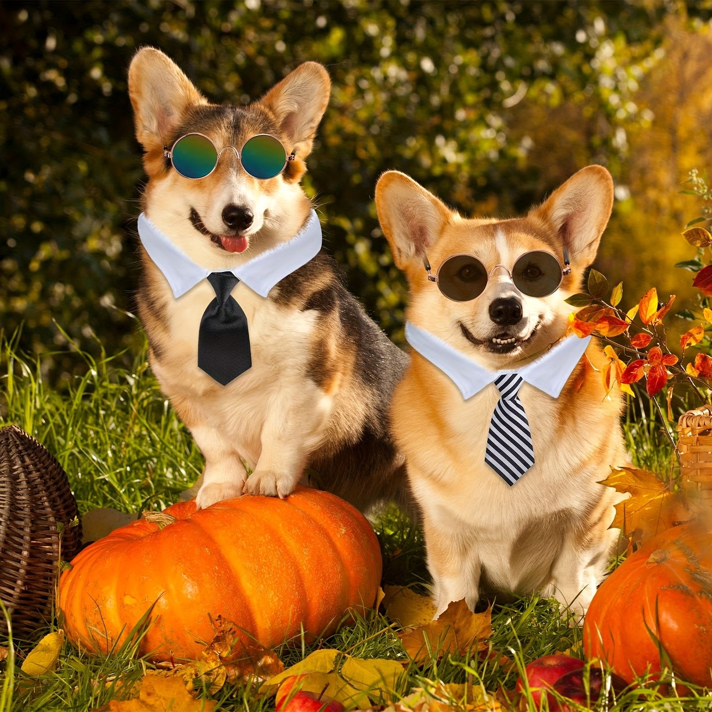 8 Pcs Pet Dog Cat Costume Dog Neck Tie And Dog Sunglasses For Small Dog Cat Round Metal Cat Classic Retro Sunglasses Cat Tie Pet Costume Tuxedo Necktie Collar Puppy Grooming Accessories Cosplay Party
