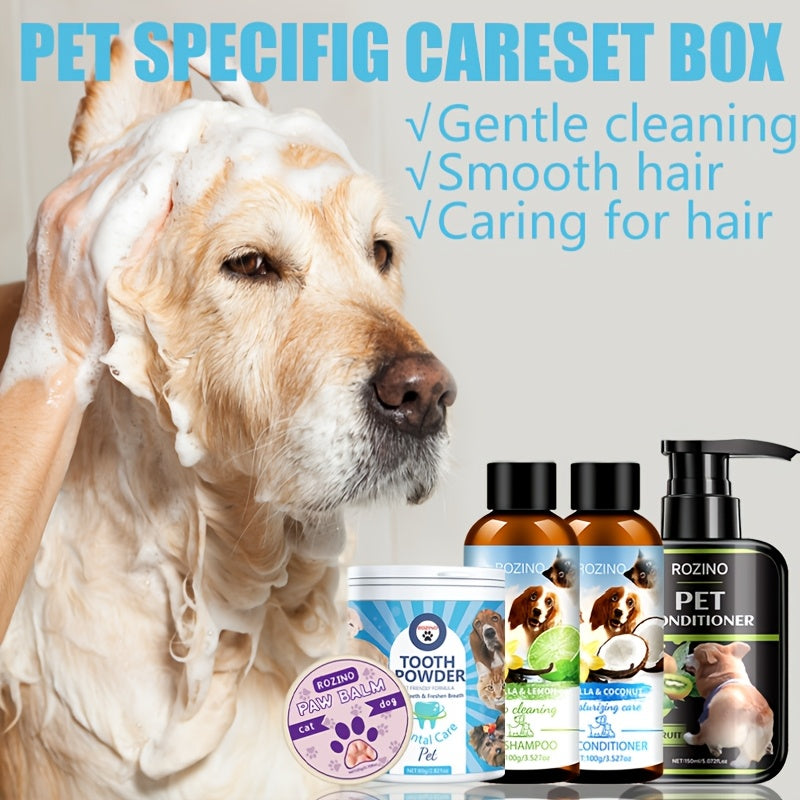 5pcs Pet Care Gift Pack, Shampoo And Conditioner, Nose Cream, Tooth Powder, Etc., Gentle Cleaning, No Odor