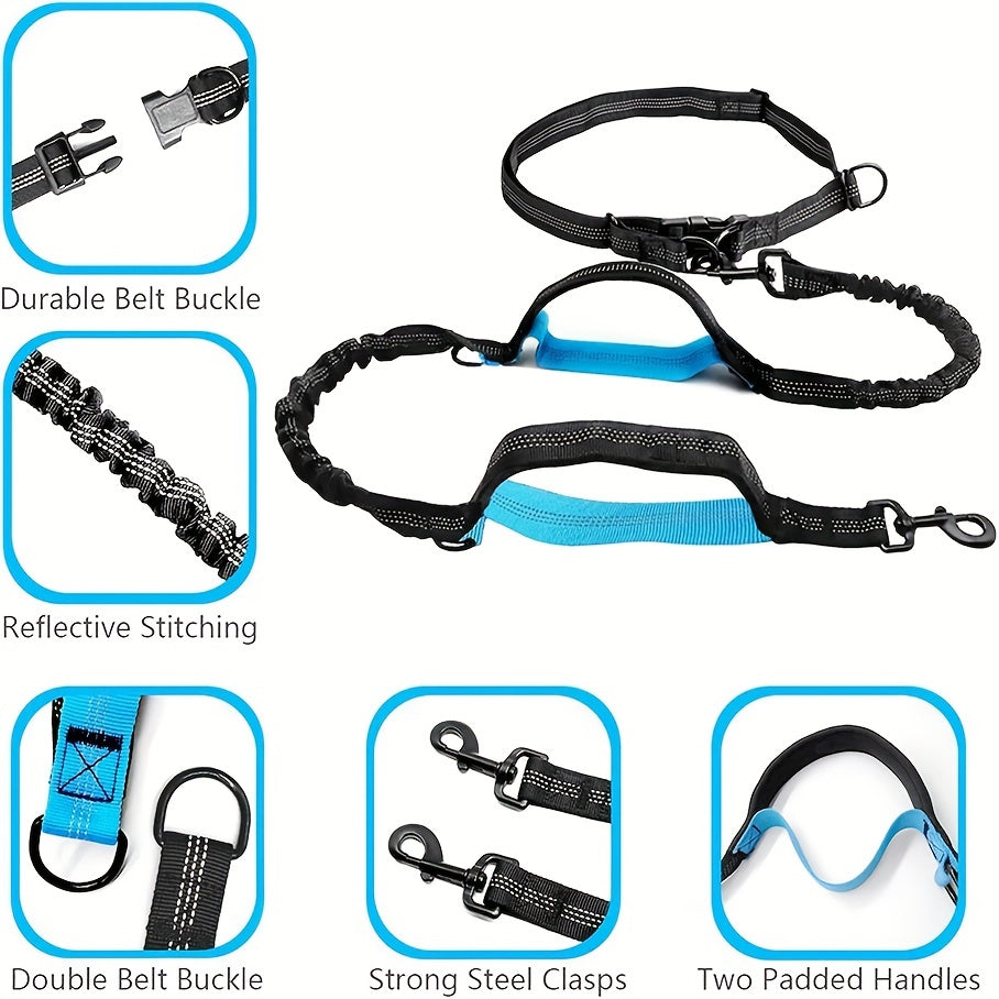 Hands-Free Adjustable Double Handle Dog Leash - Elastic Retractable Rope for Large and Medium Dogs - Perfect for Running, Jogging, and Walking with Your Pet
