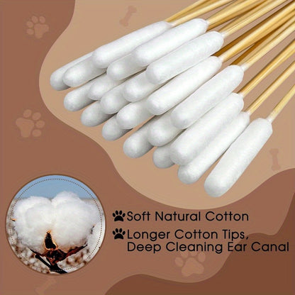 200pcs 6-Inch Long Bamboo Pet Swabs with Soft White Cotton Tips - Gentle Ear Cleaning for Dogs & Cats, Ideal for Home Use, Pet Grooming Supplies, Pet Care Essentials, Simple Design, Durable Construction