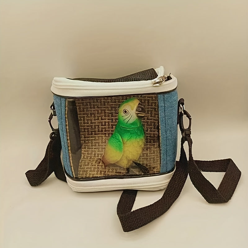 Portable Pet Bird Carrier Bag for Parrots - Durable Oxford Fabric, Transparent & Blue with Zip Closure and Handle, Ideal for Outdoor Training and Travel, Parrot Accessories