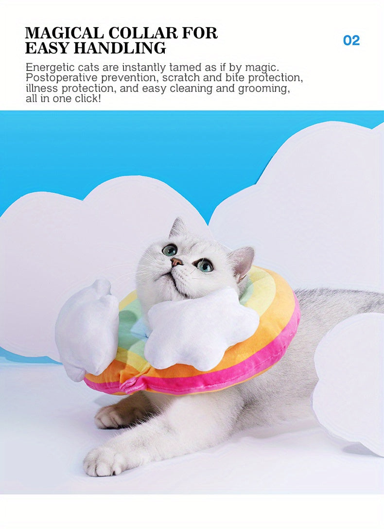 Zeze Cat Plush Rainbow Shape Soft Elizabethan Adjustable Collar For Cat Wound Healing Protective, Pet Elizabethan Collar For Cats, Mini Dogs And Rabbit