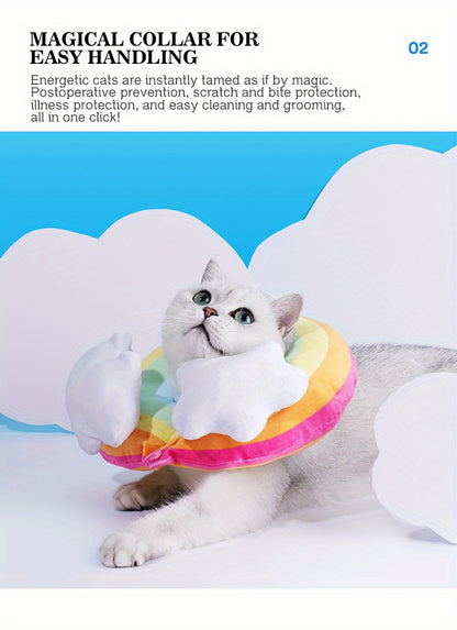 Zeze Cat Plush Rainbow Shape Soft Elizabethan Adjustable Collar For Cat Wound Healing Protective, Pet Elizabethan Collar For Cats, Mini Dogs And Rabbit