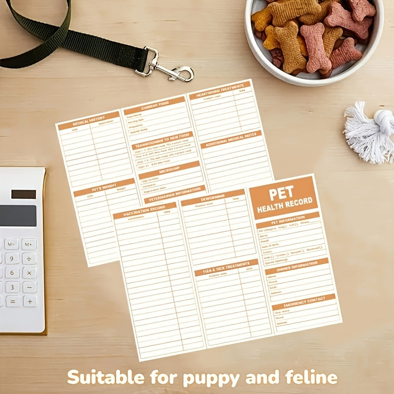 30-Pack Pet Health Record Sheets, Tri-Fold Vaccination & Information Sheets for Puppies & Cats, English Language, Paper Material, Durable Pet Care Documents
