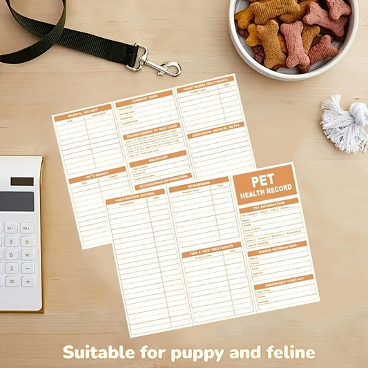 30-Pack Pet Health Record Sheets, Tri-Fold Vaccination & Information Sheets for Puppies & Cats, English Language, Paper Material, Durable Pet Care Documents
