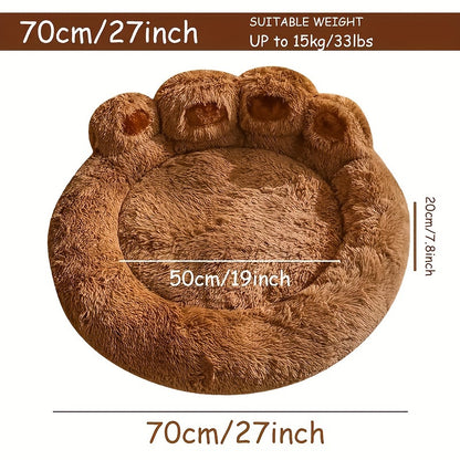 Cozy Paw-Shaped Pet Bed – Plush Faux Fur, Calming Donut Design, Machine Washable – Ideal for Dogs & Cats
