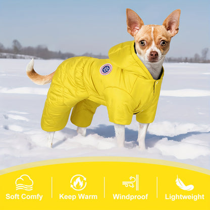 Windproof Thermal Winter Dog Onesie with Hood - Lightweight Warm Pet Suit for Small & Medium Dogs, Easy Snap Button Closure, Machine Washable Cold Weather Clothing for Chihuahuas, Pomeranians, Shih Tzus - Indoor/Outdoor Use,