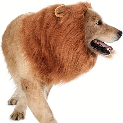1pc Lion Mane Dog Costume - Adjustable Polyester Fiber Pet Wig for Medium & Large Dogs - Festive Christmas & Halloween Gift Accessory - For Dog Owners -  Perfect for Parties & Photoshoots