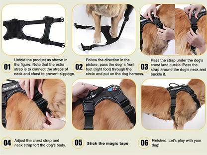 Service Dog Harness, Reflective Dog Vest Harness with 5pcs Patches, Adjustable Soft Oxford Pet Harness, Inner Layer Mesh, Easy to Control for Small Medium Large Dogs Random Buckle