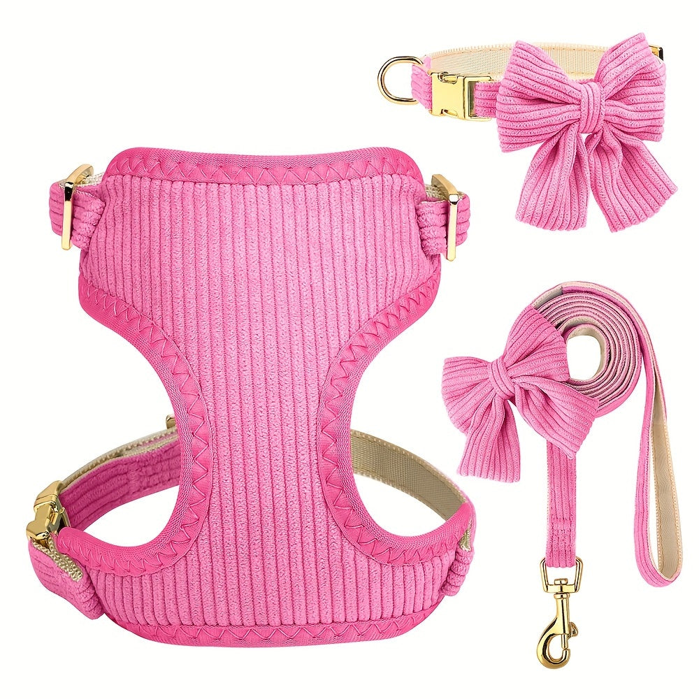 Soft Breathable Dog Collar Harness Leash Set Bowknot Pet Vest Harnesses Adjustable Pet Collars Leads For Small Medium Dogs