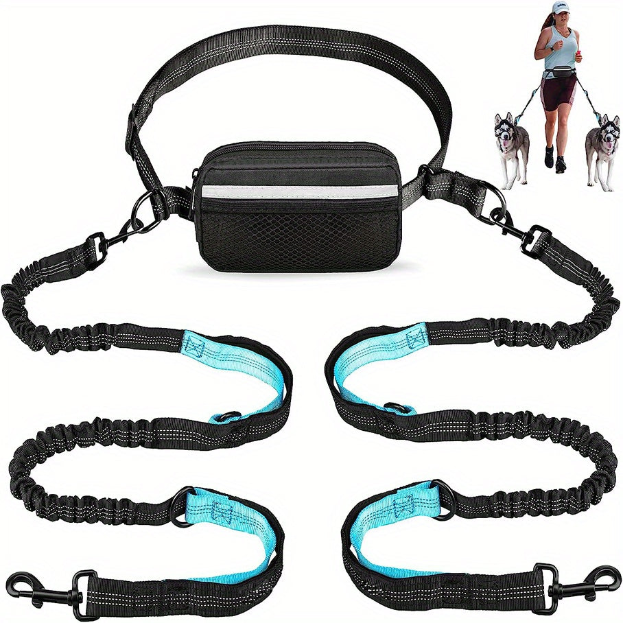 Hands-Free Adjustable Double Handle Dog Leash - Elastic Retractable Rope for Large and Medium Dogs - Perfect for Running, Jogging, and Walking with Your Pet