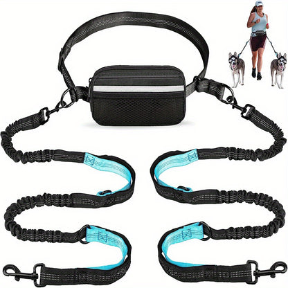 Hands-Free Adjustable Double Handle Dog Leash - Elastic Retractable Rope for Large and Medium Dogs - Perfect for Running, Jogging, and Walking with Your Pet