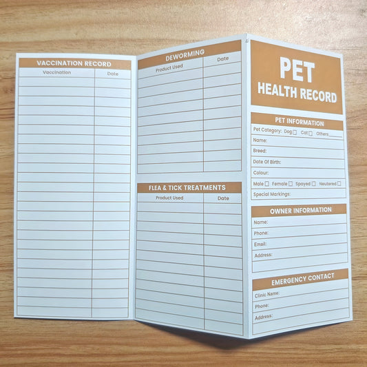 30-Pack Pet Health Record Sheets, Tri-Fold Vaccination & Information Sheets for Puppies & Cats, English Language, Paper Material, Durable Pet Care Documents