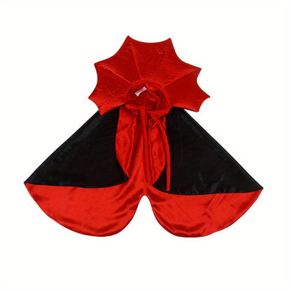 2pcs Halloween Pet Vampire Cloak Costume for Cats & Small Dogs - Fun and Comfortable Cosplay Outfit with Bat Wings, Red & Black Polyester Cape for Spooky Party Fun, Pet Halloween Costume | Vampire Cape Design | Comfortable Pe