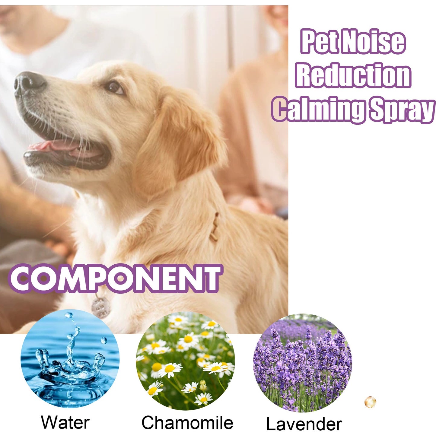 3-Pack 5.07oz Pet Noise Reducing Spray, Natural Plant Extract, Can Quickly Relieve Dog Anxiety, Say Goodbye to Barking And Disorderly Movement, And Use Chamomilelavenderpure Water Golden Formula to Soothe The Mood And Instant