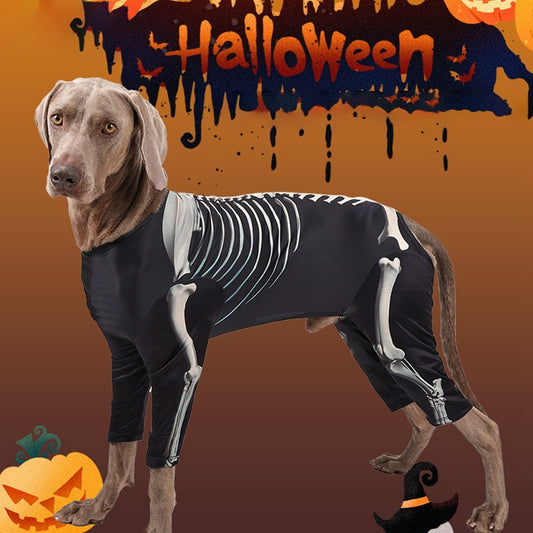 Pet Halloween Dressup Skull Transformation High elasticity sports not tight three-dimensional cut more fit four-legged long-sleeved design home anti-shedding Halloween Transformation Skull Bone Dog Costume