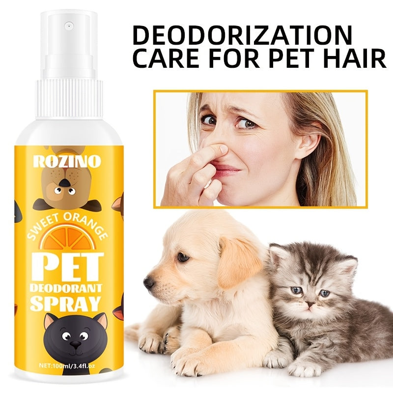ROZINO 4pcs Pet Care Set: Natural Oral Health & Freshness - Deodorant Spray, Tooth Powder, Shampoo & Conditioner - Mild, Non-Irritating Plastic Material for Dogs & Cats