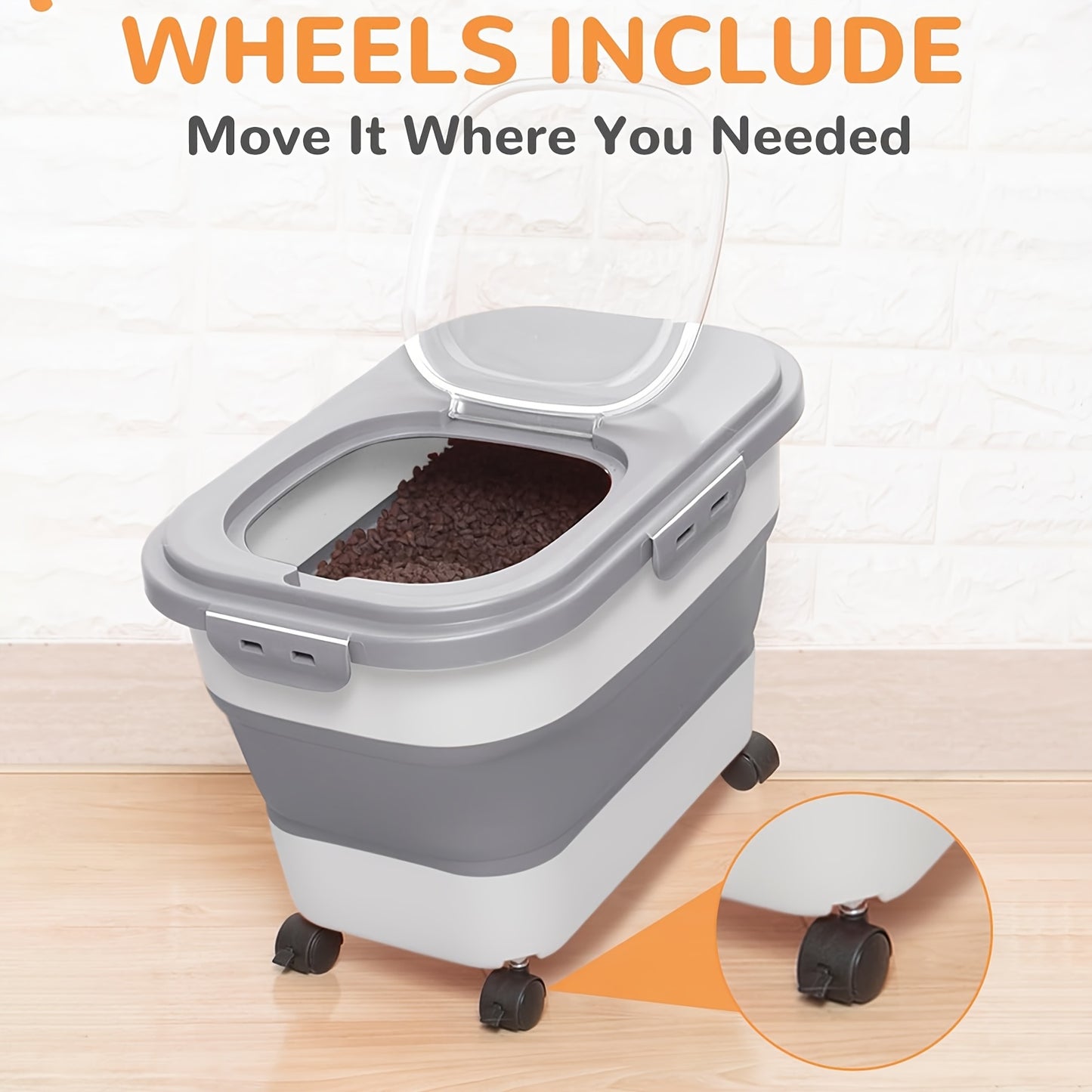[Collapsible Pet Food Container Wheels] 20lbs Collapsible Dog Food Storage Container with Airtight Lid, Wheels, Scoop - Rectangular PP Pet Treat Container for Dry Food, Suitable for Dogs, Cats & Small Pets, Pet Snacks, Other