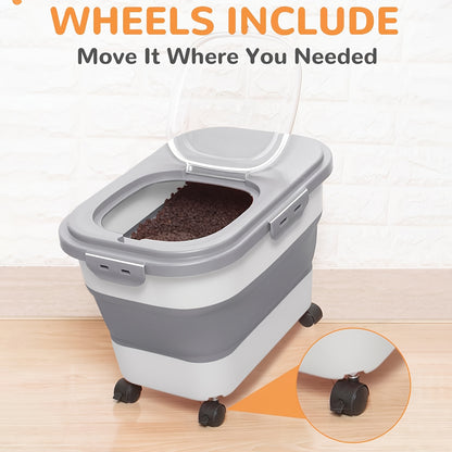 [Collapsible Pet Food Container Wheels] 20lbs Collapsible Dog Food Storage Container with Airtight Lid, Wheels, Scoop - Rectangular PP Pet Treat Container for Dry Food, Suitable for Dogs, Cats & Small Pets, Pet Snacks, Other