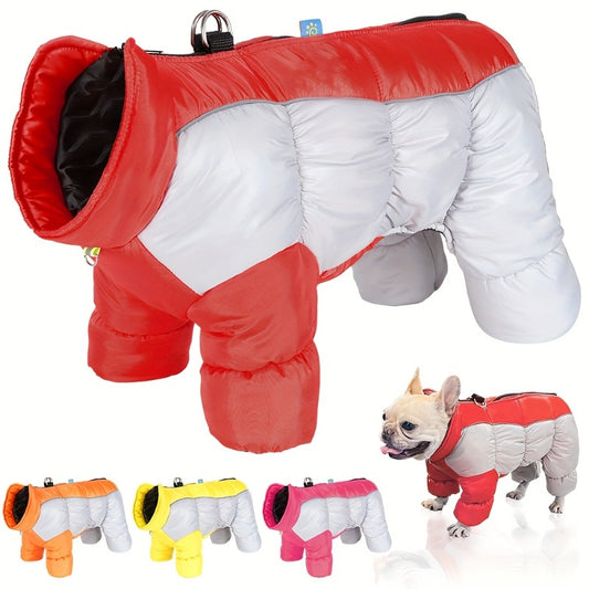 Waterproof Windproof & Reflective Dog Jacket with Hood-like Turtleneck & Full-Leg Coverage - Winter Coat for Small/Medium Dogs, Multi-Color Options (Red/Yellow/Pink/Green/White) - Machine Washable Pet Warm Clothing