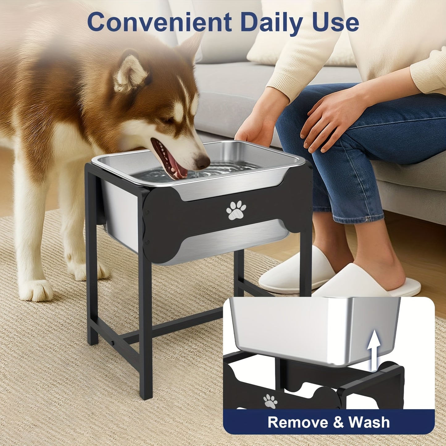 Upgraded Heavy-Duty Elevated Large Dog Water & Bowl - 3.6 Gallon Stainless Steel Feeding Station with Low-Slung Neck, Sturdy Metal Frame for Mastiff, German Shepherd,, Newfie - Indoor/Outdoor Use, Design, Water Bowls For Larg